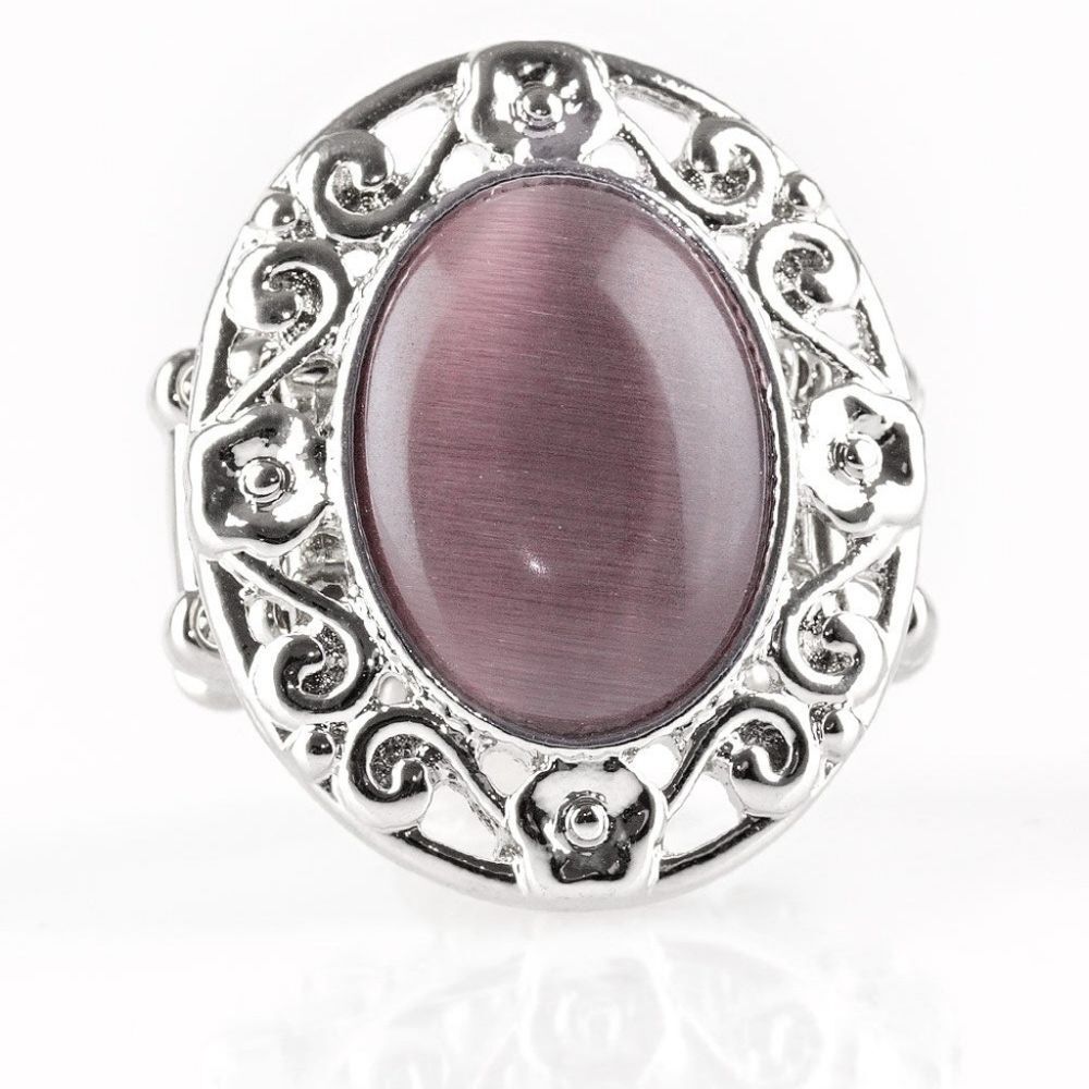 Purple Moonstone Ring Silver Fashion Jewelry Flexible Band Fits Sizes (6-10)